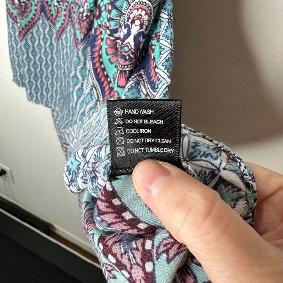 Olivaceous Teal Pink Multi Color Paisley Sleeveless Flowy Mini Tie VFront Small - Picture 10 of 13